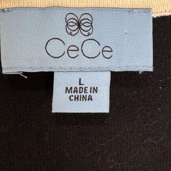 CeCe Sweater Womens Large Black Peter Pan Collar Pearl Sequin Embellished Knit - Picture 3 of 7